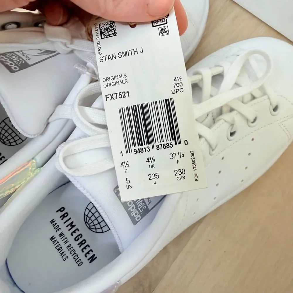 NWT ✨ ADIDAS X Stan Smith Iridescent White Sneakers Womens 5, Kid 3.5/4
